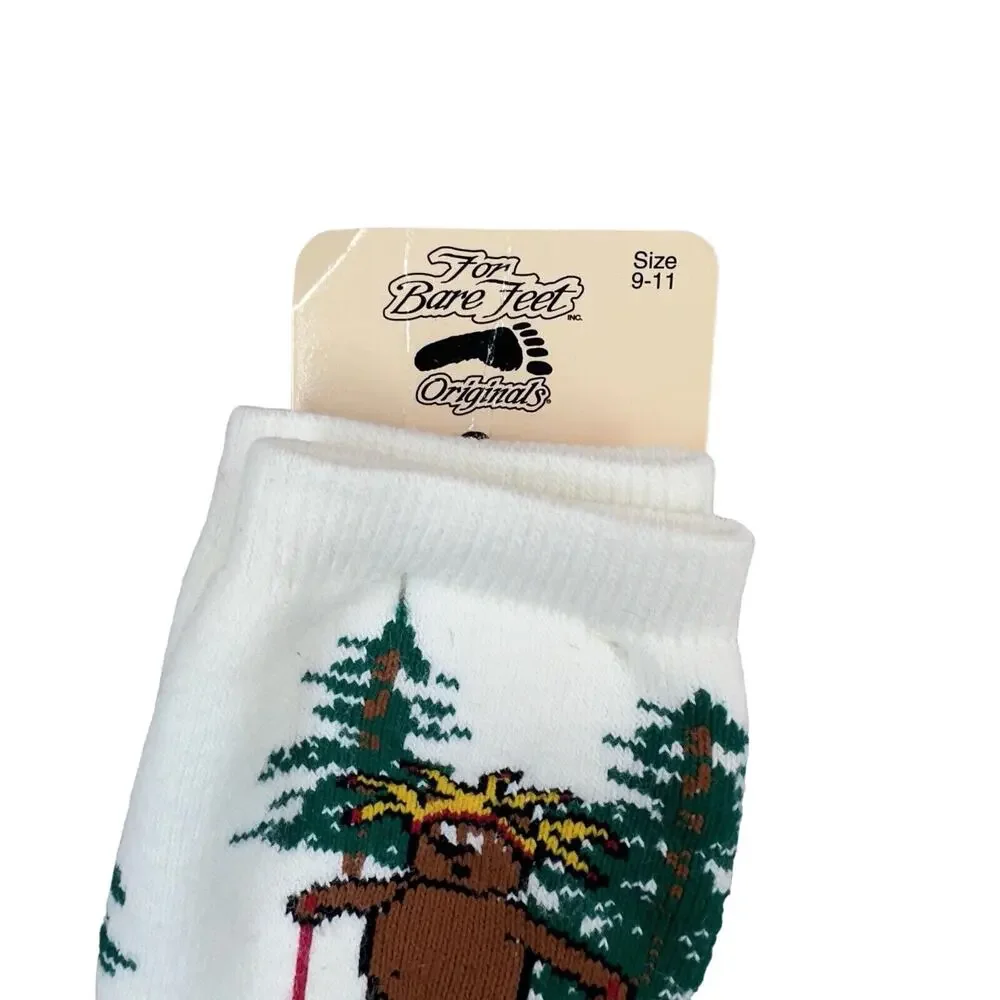 NWT For Bare Feet Bear Skiing Novelty Crew Socks Womens 9-11 Made USA Winter